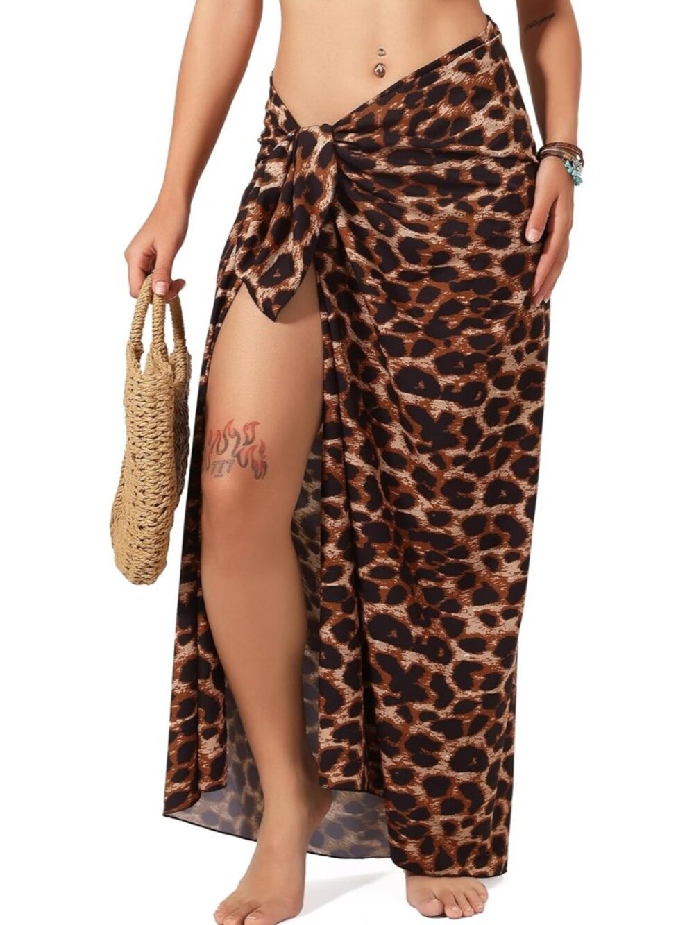 Women's A Leopard Polyester Chiffon Sheer Bikini Wraps And Swimwear Beach Sarong